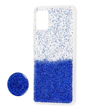 Чехол для Samsung Galaxy A71 (A715) Fashion блестки + popsocket синий