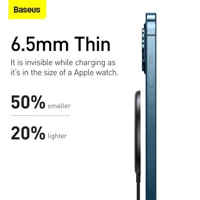Зарядка Qi BASEUS Simple Mini Magnetic Wireless Charger (suit for Iphone 12 with Type-C cable 1.5m) |15W, 6.5mm| (WXJK-F01) black