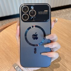 Чехол для iPhone 14 Plus Стеклянный матовый + стекло на камеру Camera Lens Glass matte case with Magsafe Black