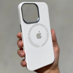 Чехол для iPhone 13 Silicone Case Full (Metal Frame and Buttons) with Magsafe с металлическими кнопками и рамкой White