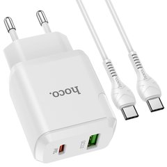 Адаптер сетевой HOCO Type-C to Type-C Cable Favor dual port N5 |1USB/1Type-C, PD20W/QC3.0, 3A| (Safety Certified) White