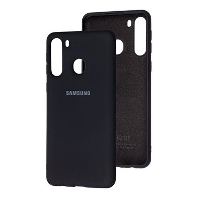 Чехол для Samsung Galaxy A21 (A215) Silicone Full черный c закрытым низом и микрофиброю