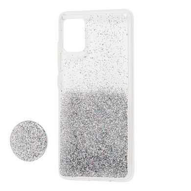 Чохол для Samsung Galaxy A71 (A715) Fashion блискітки + popsocket сріблястий