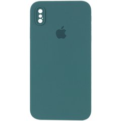 Чехол для Apple iPhone XS Max Silicone Full camera / закрытый низ + защита камеры (Зеленый / Pine green) квадратные борты