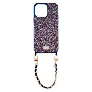 Чохол для iPhone 14 Pro Max Bling World Grainy Diamonds з ремінцем Purple/Silver