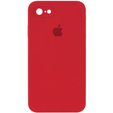 Чехол для iPhone 6/6s Silicone Full camera закрытый низ + защита камеры Красный / Camellia квадратные борты