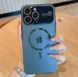Чехол для iPhone 14 Plus Стеклянный матовый + стекло на камеру Camera Lens Glass matte case with Magsafe Green