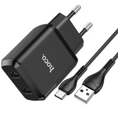 Адаптер мережевий HOCO Type-C cable Speedy dual port charger set N7 | 2USB, 2.1A | (Safety Certified) black