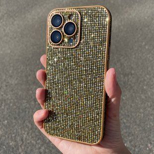 Чехол с блестками, стразами для iPhone 14 Pro Max Galaxy case Gold