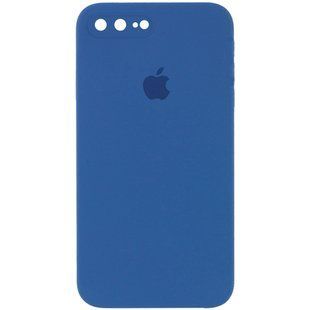 Чехол для Apple iPhone 7 plus / 8 plus Silicone Full camera закрытый низ + защита камеры (Синий / Navy blue) квадратные борты