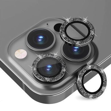 Защитное стекло Metal Sparkles на камеру (в упак.) для Apple iPhone 16 / 16 Plus (Чорний / Midnight)