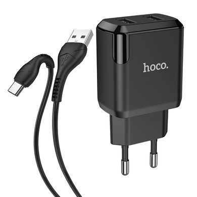 Адаптер сетевой HOCO Type-C cable Speedy dual port charger set N7 |2USB, 2.1A| (Safety Certified) black