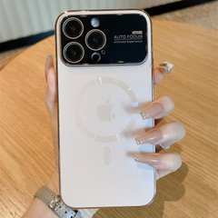 Чехол для iPhone 14 Plus Стеклянный матовый + стекло на камеру Camera Lens Glass matte case with Magsafe Champagne Gold