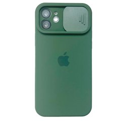Чехол для iPhone 12 Silicone with Logo hide camera + шторка на камеру Dark Green