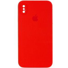 Чехол для Apple iPhone XS Max Silicone Full camera / закрытый низ + защита камеры (Красный / Red) квадратные борты