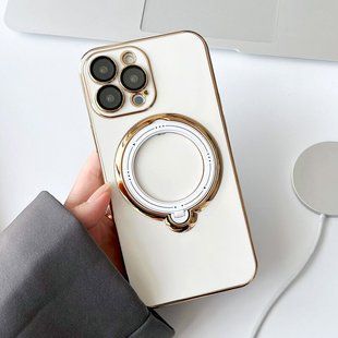 Чохол для iPhone 14 Pro Glitter Holder Case Magsafe з кільцем підставкою + скло на камеру White