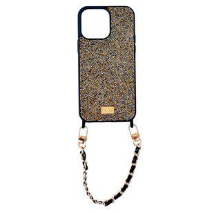 Чохол для iPhone 14 Pro Max Bling World Grainy Diamonds з ремінцем Gold/Silver