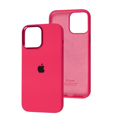 Чехол для iPhone 14 Pro Max Silicone Case Full (Metal Frame and Buttons) с металической рамкой и кнопками Hot Pink