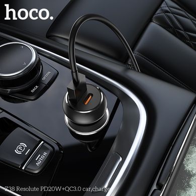 Адаптер автомобильный HOCO Resolute car charger Z38 |1USB/1Type-C, QC/PD, 3A, 38W|	black