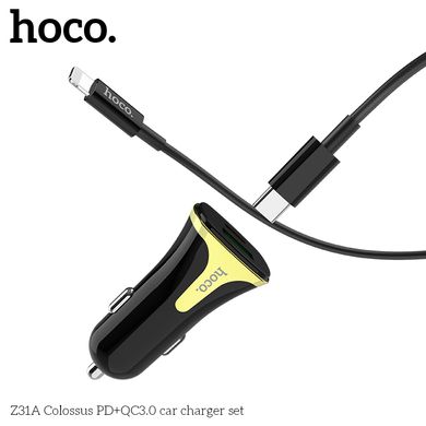Адаптер автомобильный HOCO Type-C to Lightning cable Colossus Z31A |1Type-C/1USB, QC3.0/PD| black