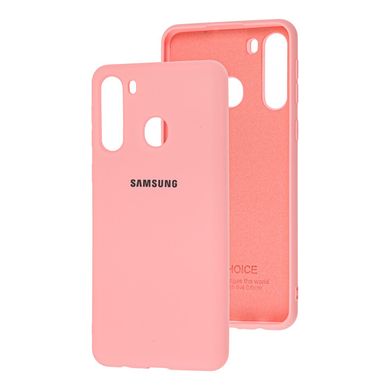 Чехол для Samsung Galaxy A21 (A215) Silicone Full светло-розовый c закрытым низом и микрофиброю