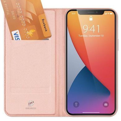 Чохол-книжка Dux Ducis з кишенею для візиток для Apple iPhone 12 / 12 Pro (6.1") (Rose Gold)