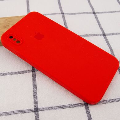 Чехол для Apple iPhone XS Max Silicone Full camera / закрытый низ + защита камеры (Красный / Red) квадратные борты