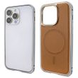 Металлический чехол + кожа для iPhone 14 Aluminium Case Lether With Magsafe Brown / Коричневый