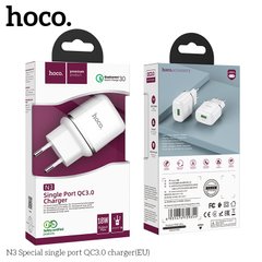 Адаптер мережевий HOCO Special FCP, AFC N3 | 1USB, 18W / 3A, QC3.0 | (Safety Certified) white