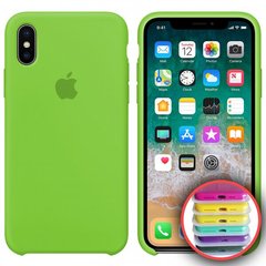 Чехол silicone case for iPhone X/XS с микрофиброй и закрытым низом Lime Green