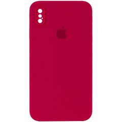 Чохол Для Apple iPhone XS Max Silicone Full camera / закритий низ + захист камери (Червоний / Rose Red) квадратні борти