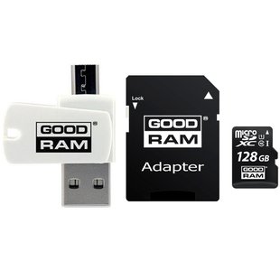 Карта памяти GoodRam microSDXC UHS-1 128 GB Class 10 + SD adapter + OTG (Черный)