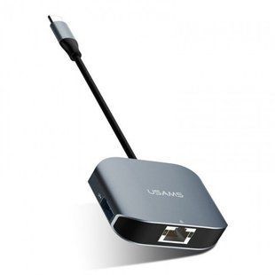 Перехідник Usams US-SJ146 Type-C to USB 3.0mm RJ45 (kilomega) adapter Grey, серый