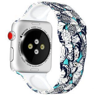 Силиконовый ремешок с рисунком для Apple watch 42mm / 44mm (Синий/Бабочки)