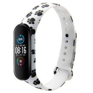 Силіконовий ремінець з малюнком для Xiaomi Mi Band 5 (Лапи / Білий)