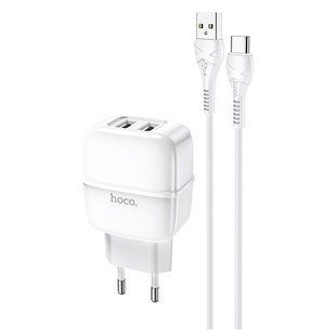 СЗУ Hoco C77A (2USB / 2.4A) + Type-C | білий