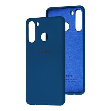 Чохол для Samsung Galaxy A21 (A215) Silicone Full синій з закритим низом і мікрофіброю
