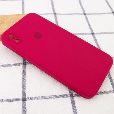 Чехол для Apple iPhone XS Max Silicone Full camera / закрытый низ + защита камеры (Красный / Rose Red) квадратные борты