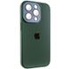 Чохол для iPhone 12 / 12 Pro Скляний матовий + скло на камеру з мікрофіброю TPU+Glass Sapphire Midnight Forest green