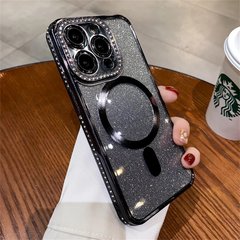 Чехол с блестками, стразами для Iphone 14 Pro Luxury Diamond Full Shine Black + защита камеры