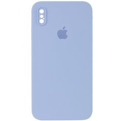 Чехол для iPhone X/Xs Silicone Full camera закрытый низ + защита камеры (Голубой / Mist blue) квадратные борты