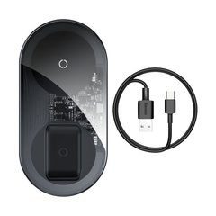 Зарядка Qi BASEUS Simple 2in1 Wireless Charger Pro Edition For Phones+Pod |15W| (WXJK-CA02)	transparent
