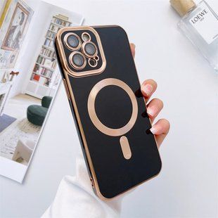 Чохол для iPhone 14 Pro Gold Plating with Magsafe + скло на камеру Black