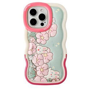 Чехол для iPhone 13 Pro Волнистый Rabbit/Flower + подставка