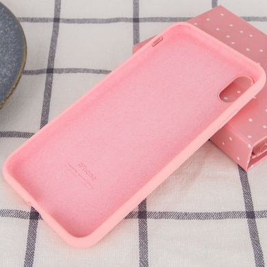 Чехол silicone case for iPhone X/XS с микрофиброй и закрытым низом Pink