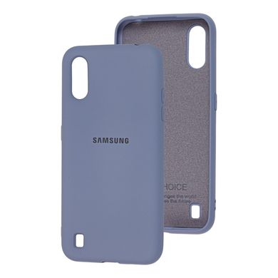 Чохол для Samsung Galaxy A01 (A015) Silicone Full лавандовий сірий з закритим низом і мікрофіброю