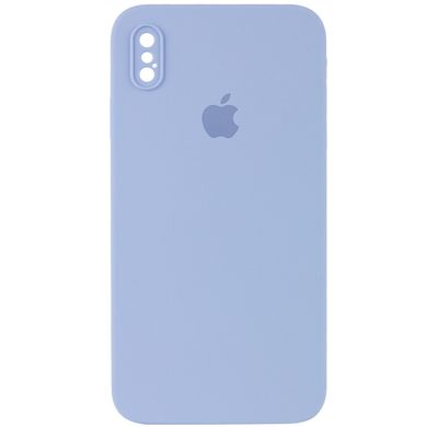Чехол для iPhone X/Xs Silicone Full camera закрытый низ + защита камеры (Голубой / Mist blue) квадратные борты