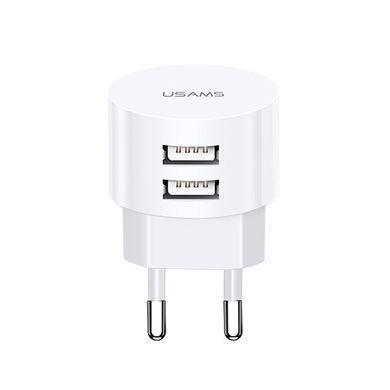 СЗУ USAMS T20 Dual USB Round Travel Charger (EU)+ U35 3IN1 Charging Cable, Белый