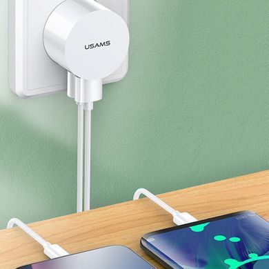 СЗУ USAMS T20 Dual USB Round Travel Charger (EU)+ U35 3IN1 Charging Cable, Белый