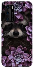 Чехол для Huawei P40 PandaPrint Енот в цветах цветы